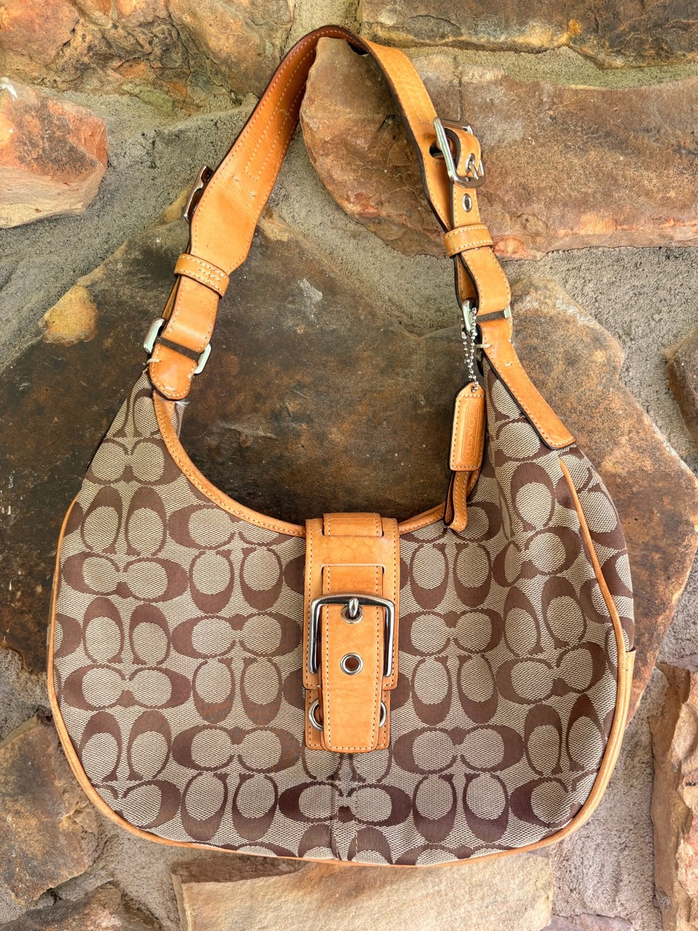 Coach Brown & Tan Signature Canvas Shoulder Hobo